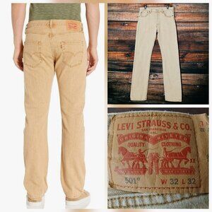 Levis 501 Jeans Mens 32X32 Original Button Fly Desert Khaki Tan Denim Stretch